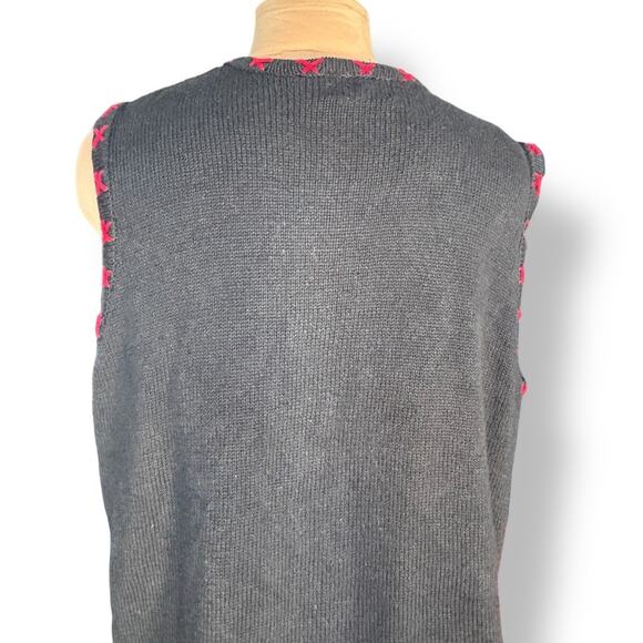 Vintage Holiday Sweater Black Embroidered Embellished Sequin Christmas Vest - Picture 7 of 14